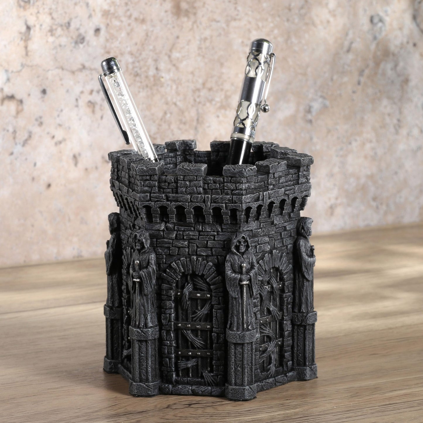 Veronese Design 4 7/8 Inch Wardens of the Damned Pen Holder Resin Desktop Organizer Skeleton Reaper Home Decor Sculpture