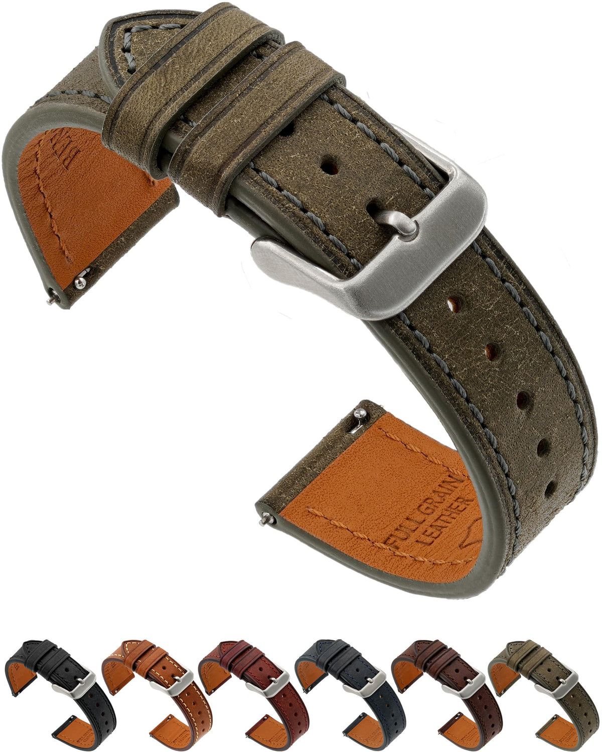 Benchmark Basics Quick Release Leather Watch Band - Premium Italian Full Grain Leather Watch Straps for Men and Women (20mm, Grey)