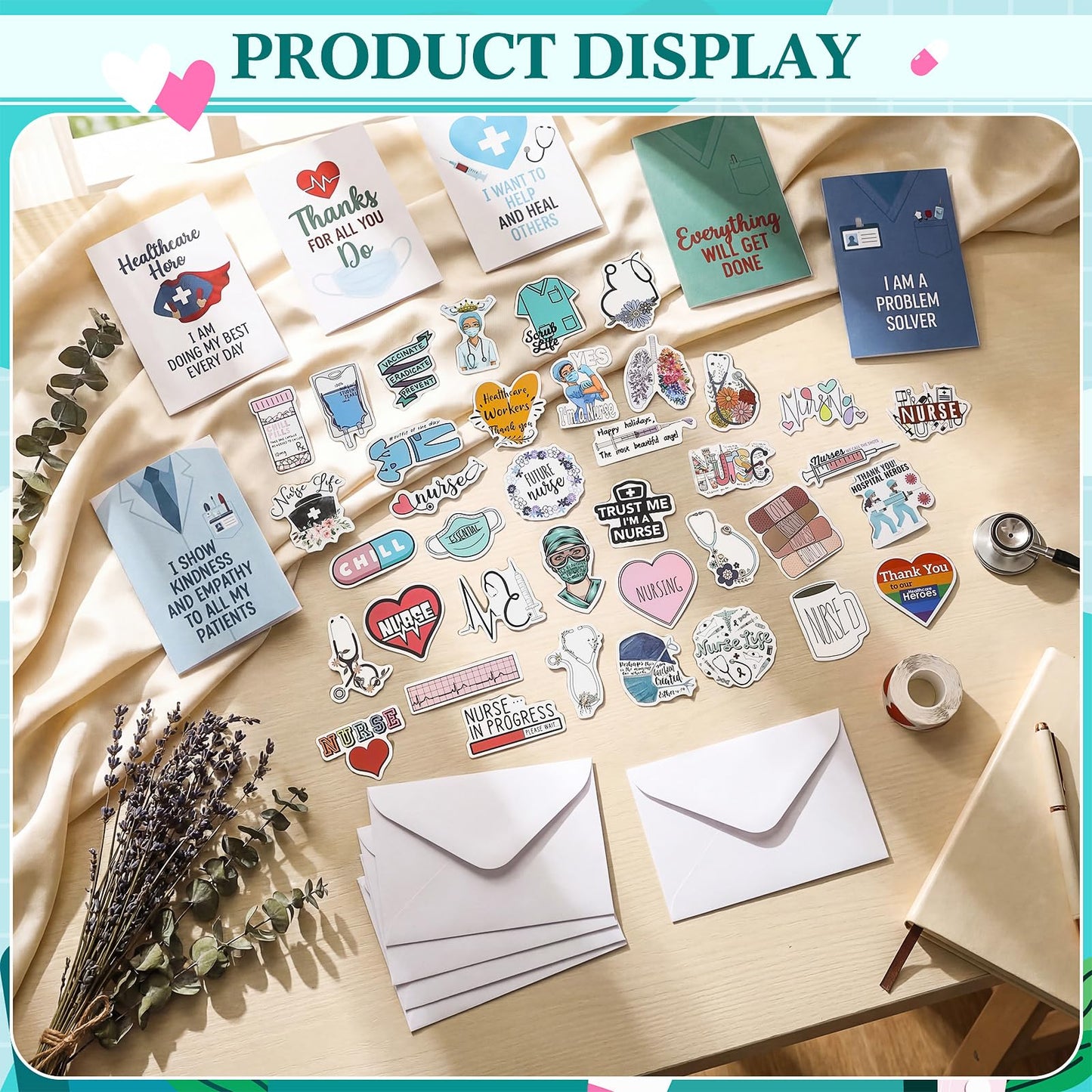 Nuanchu Nurse Week Decorations Kit for Hospital & Graduation 612 PCS Appreciation Felt Bulletin Board, Nurse Thank You Cards, Stickers & Pushpins Party & Appreciation Wall Display, 47.2" x 35.4"