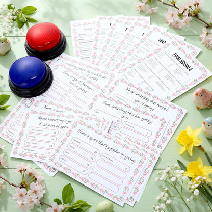 Humyoun Spring Friendly Feud Game with 2 Answer Buzzers, Floral Feud Cards for Family Game Night Fun Trivia Quiz for Party Office Class Groups Team Building
