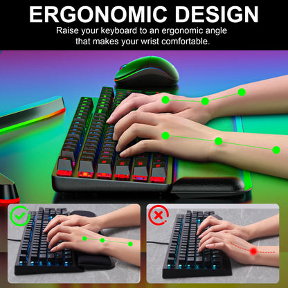 Jomwag Computer Keyboard Wrist Rest Pad, Ergonomic Soft Memory Foam Wrist Support w/Anti-Slip Rubber Base, Black (Protein leather, 15.35 in*3.54 in*1.1 in)