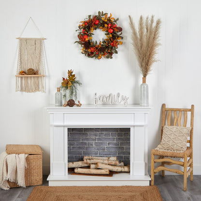 Nearly Natural 26in. Autumn Persimmon and Pinecones Artificial Fall Wreath