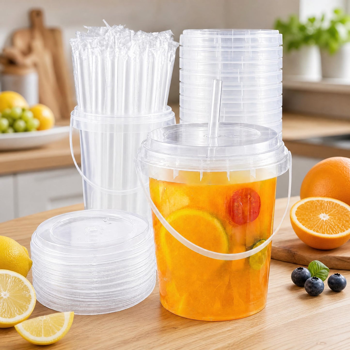 30Set 34oz Drink Buckets with Lids and Straws, Plastic Cups with Lids Straw