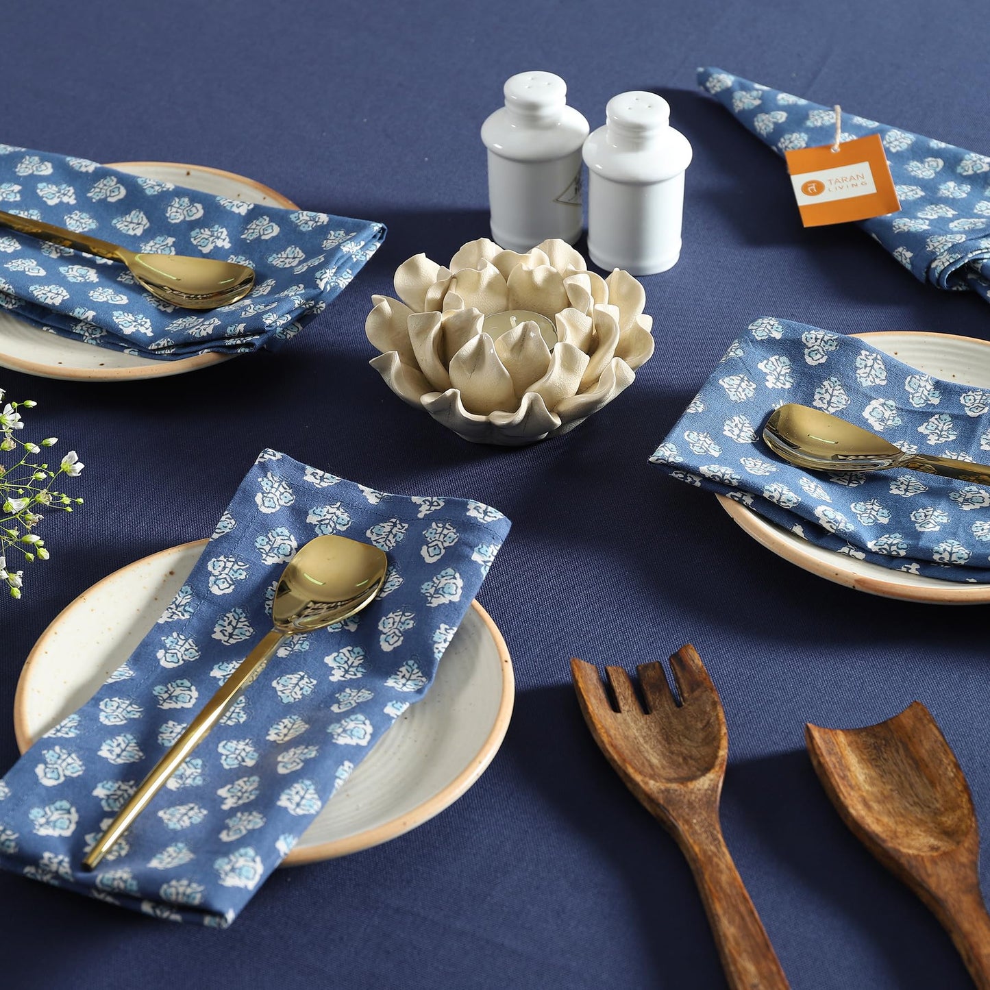 Taran Living Cloth Napkins Set of 12, Printed Floral Blue Fall Dinner Napkins, Soft Washable Table Napkins for HaloweenThanksgiving Christmas Parties Holiday Farhouse Décor, 18x 18