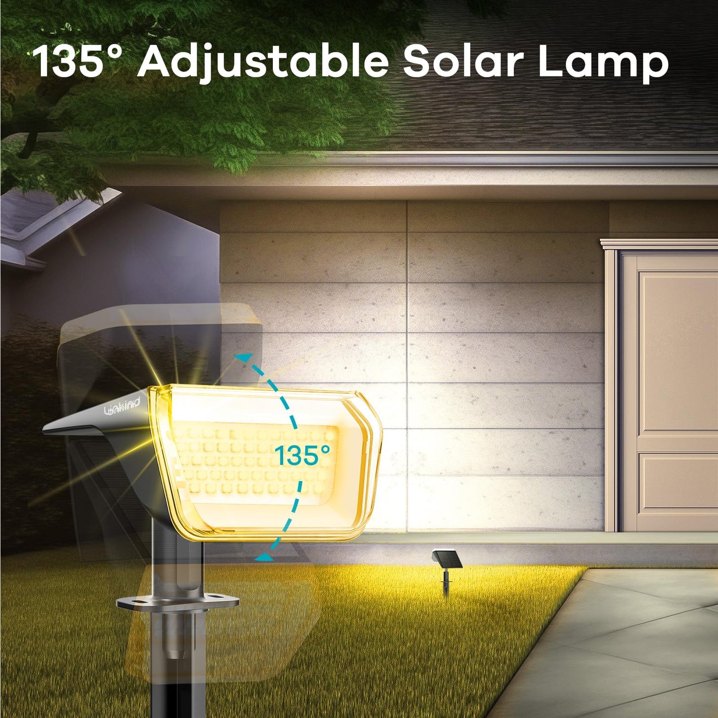 Linkind Solar Spot Lights Outdoor Waterproof IP67, 60 LED Solar Flood Lights 30% High Conversion Landscape Lighting for Garden Yard Pathway (4 Pack, Warm White)
