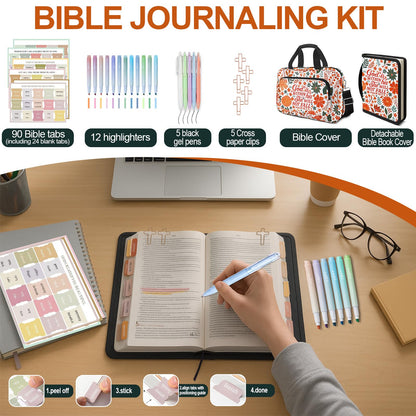 IBOVODI Autumn Flower Bible Cover Case for Women, Boho Cute Large Church Bible Bag Books Carrying Case with Shoulder Strap and Handle Zipper Pocket, Bible Study Supplies Journaling Kit Christian Gifts