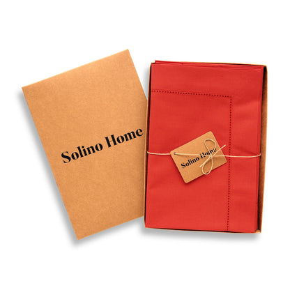 Solino Home Cotton Linen Napkins Set of 4 - Hemstitch Poppy Red Dinner Napkins Cloth 20 x 20 Inch for 4th of July - Handcrafted and Machine Washable