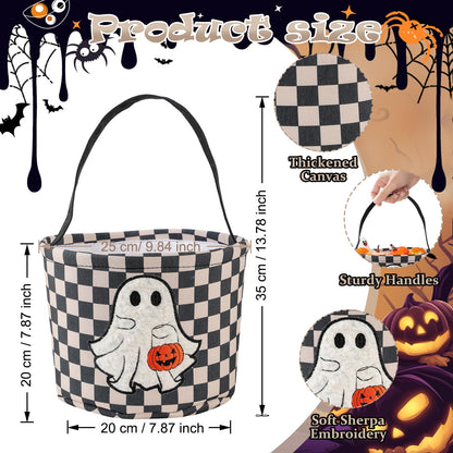 Halloween Bucket, Trick or Treat Basket for Kids Girl Boy Halloween Candy Bucket Gift Basket Canvas Pumpkin Buckets Spooky Boo Baskets Candy Bags Pumpkin Baskets for Party Favor Decorations, Black