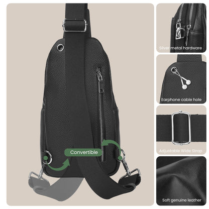 befen Black Genuine Leather Small Sling Bag for Women Anti-Theft Crossbody Bags Fanny Packs Chest Bag for Travel with RFID Blocking Card Slots