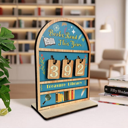 Reading Tracker Counter Sign, Wooden Books Read This Year Display, Book Lover Gift for Librarian, Reader, Teacher, Women, Wall and Table Decor for Home Library, Teachers, Book Lovers（light blue）