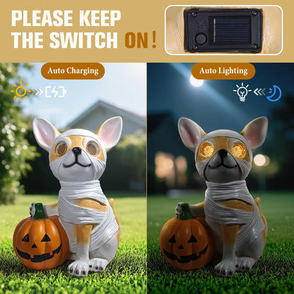 QOCNAM Halloween Decorations, Halloween Dog Statue Holding Pumpkin, with 360°Rotating Glowing Eyes and Solar Power,Outdoor Dog Statue for Front Door Porch, Yard, Lawn, Garden &Spooky Gifts