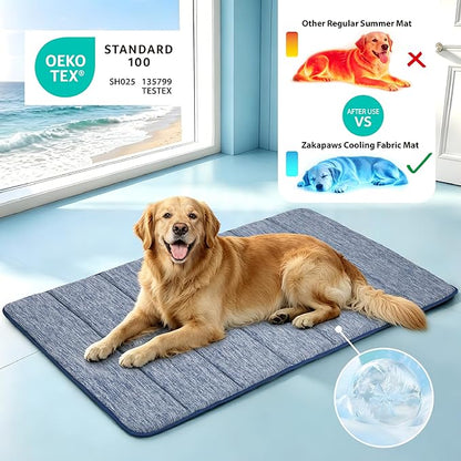 Cooling Dog Mat Q-Max>0.5 - Rapid Cooling Tech, Thin Breathable Crate Pad, Portable Washable Summer Mat, Chill Soothing Fabric - 41"x27" Extra Large Dog, Wander Blue