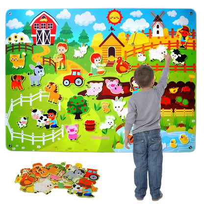 Felt Board for Toddlers 3-5, 39PCS Farm Animals Story Set, Kids Montessori Busy Board, Large Wall Activity, Portable Barnyard Sensory Toy, Preschool Learning Play Kit for Boys Girls, Birthday Gift