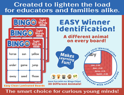 Bright Seed Sight Words Bingo Game for Kindergarten, Learn to Read Sight Word Cards, Word Games for Kids Ages 4-8, Bingo Sight Words Level 3&4, Laminated for Easy Clean