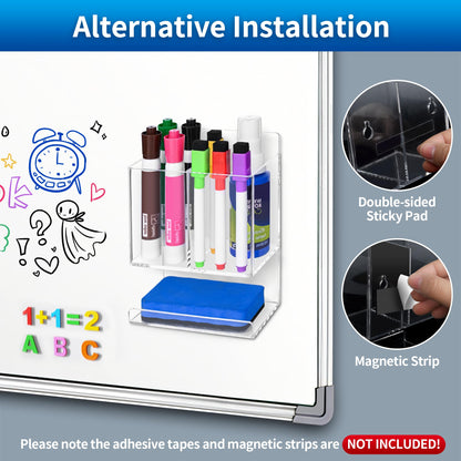 VieFantaisie Dry Erase Marker Holder, Wall Mounted Marker Holder for Remotes, Makeup, Acrylic Pen Organizer for Whiteboard, Office, Classroom, Wall Pen Pencil Storage for Classroom Organization