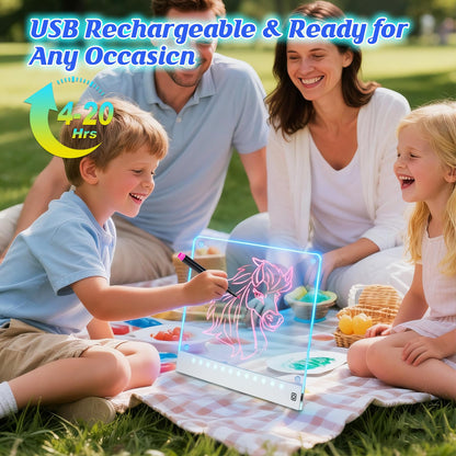 Rechargeable LED Drawing Board for Kids with Tracing Pages, Lumi Board Magnetic Light Up Acrylic Dry Erase Board, LED Note Board with 4 Magnets, Birthday Gifts Toy for Kids/Girls