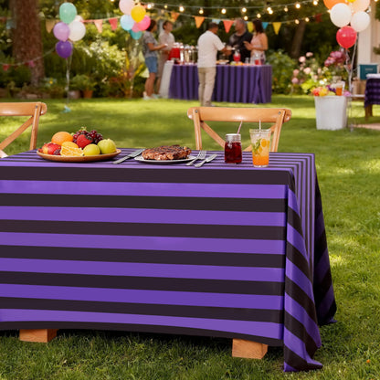 SoarDream Black Purple Polyester Halloween Tablecloth: 57×120 Inch Striped Table Cloth Rectangle Waterproof Table Cover - Holiday Camping Banquet Kitchen Dinning Decoration