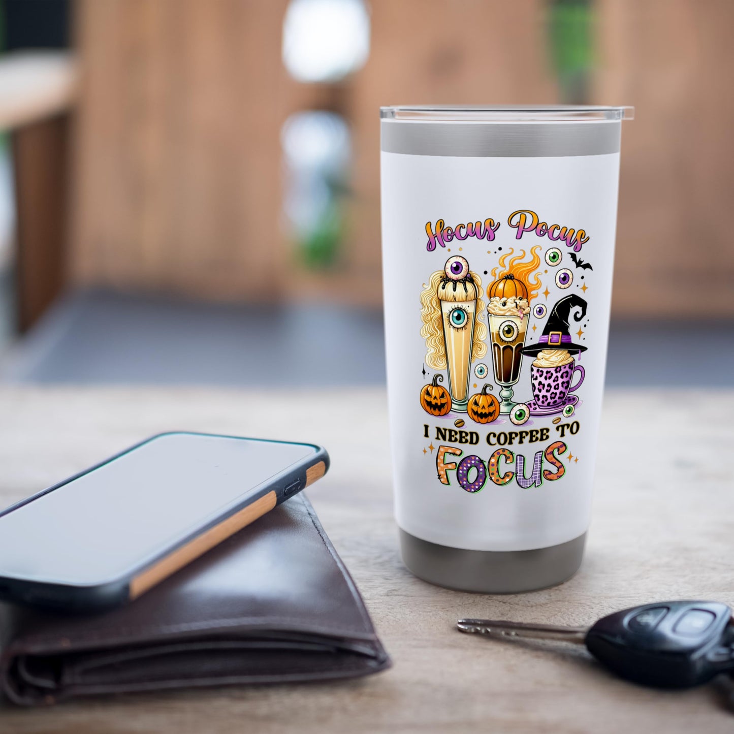 Halloween Hocus Pocus I Need Coffee To Focus Travel Bottle Stainless Steel Insulated Tumbler