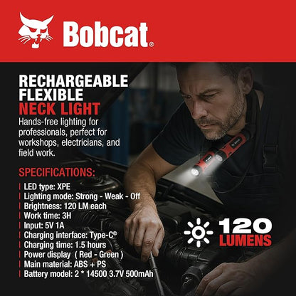 CJ TECH Bobcat Rechargeable Neck Light for Reading, Crafts, and Work – Flexible LED Reading Light Around Neck with 3 Modes, Magnetic Base, Type-C Charging – LED Hand Free Work Light