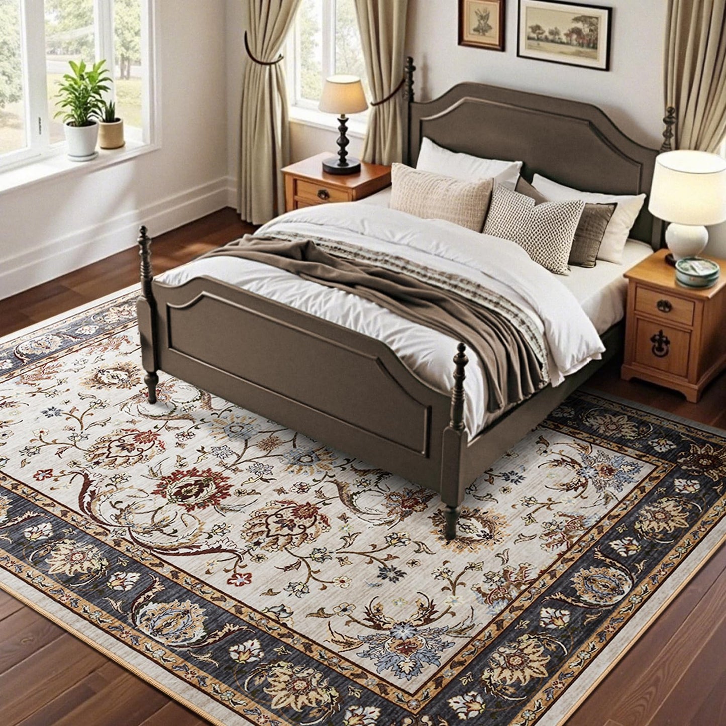 4x6 Ft Washable Area Rug for Bedroom, Non Slip Rugs for Living Room Ultra-Thin Accent Indoor Floor Carpet for Nursery Playroom Home Decor (Beige Yellow)