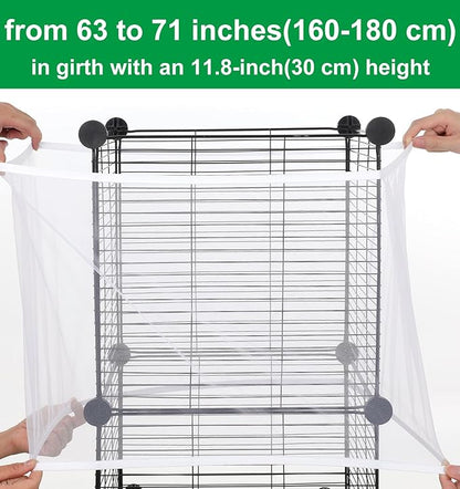 Seed Catcher for Bird Cage, Adjustable Bird Cage Seed Catcher, Stretchy Mesh Seeds Catchers for Birds Cages, White Parrot Enclosure Cover, Easy to Install & Clean