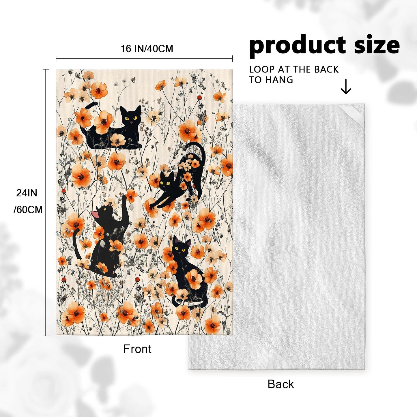 Oblivix Black Cat Dish Towels,Orange Floral Kitchen Towels Decorative Set of 2,Cute Soft Absorbent Reusable Tea Towel & Hand Towel,Black Cats Kitchen Deccor,Cat Lover Gifts for Woemen