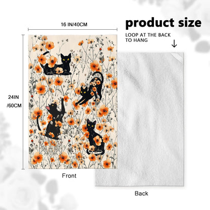 Oblivix Black Cat Dish Towels,Orange Floral Kitchen Towels Decorative Set of 2,Cute Soft Absorbent Reusable Tea Towel & Hand Towel,Black Cats Kitchen Deccor,Cat Lover Gifts for Woemen
