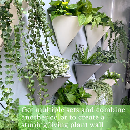 LaLaGreen Bundle - 12" x 2 Pack Gray + 12" x 4 Pack White Large Self Watering White Geometric Hanging Flower Vase Vessel with Metal Hanger, Modern Stylish Wall Mounted Succulent Pot Holder Decor
