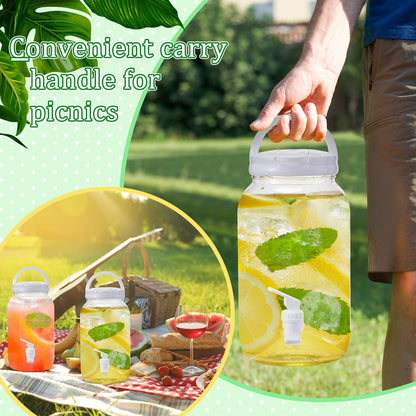 Tanlade 2 Pcs Plastic Drink Dispenser with Stand Beverage Dispenser with Sturdy Metal Base Juice Dispensers for Parties Lemonade Jar with Spigot for Weddings Countertop Water Tea, Each 1 Gallon