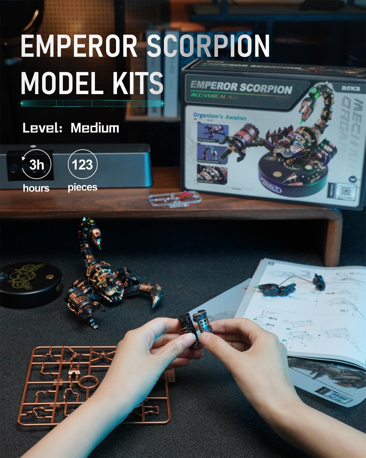 ROKR 3D Metal Model Kits Puzzle for Adults Kids, Steampunk Electric Mechanical Toy, Assembly DIY Gift Plastic Craft Hobby for Men, Women (Emperor Scorpion)