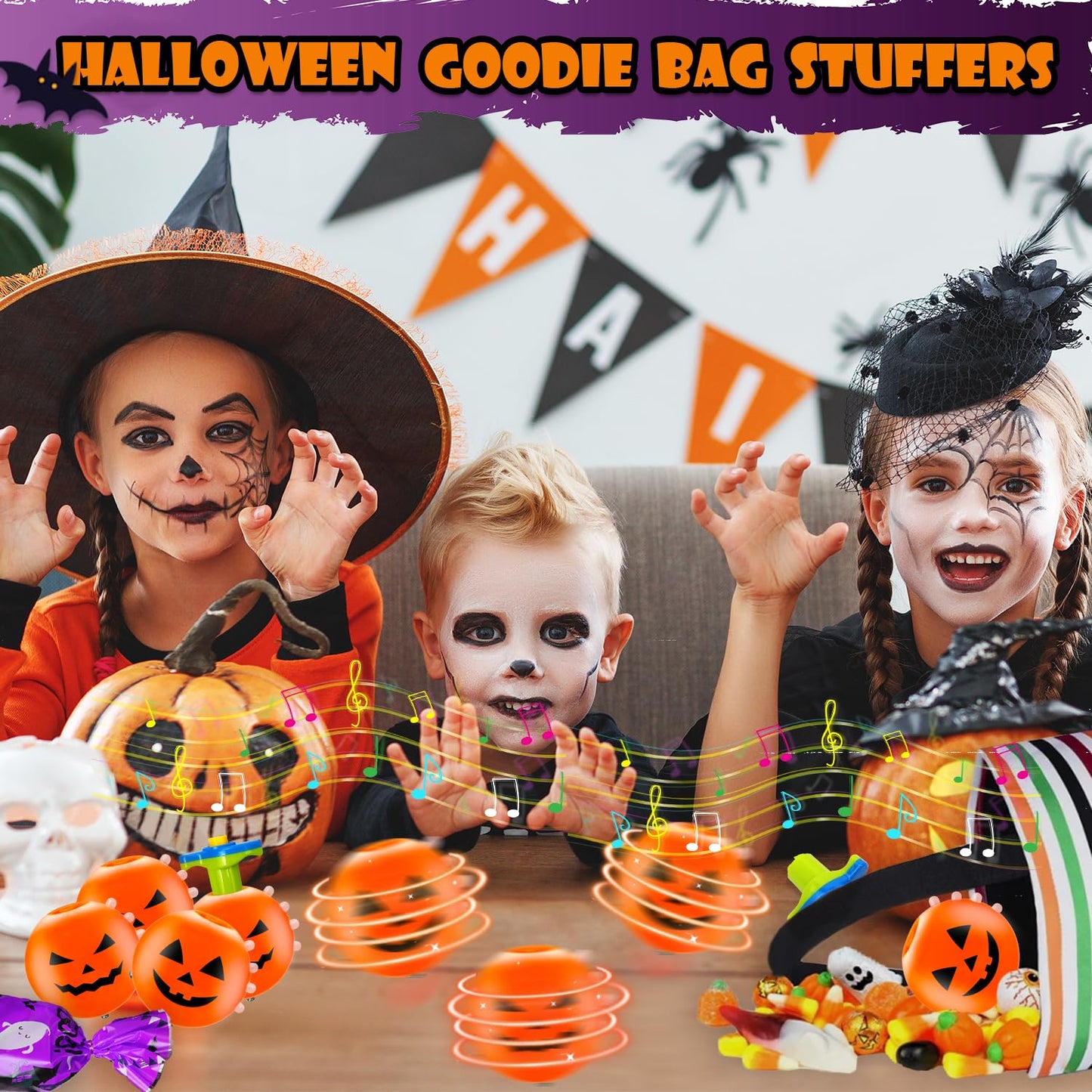 Halloween Treats Non Candy for Kids 6 Pack, Wind Up Pumpkin Spinning Tops Toys Gifts for Toddlers, Halloween Boo Basket Bucket Goodie Bag Stuffer School Party Favors Prizes Trinket for Boys Girls