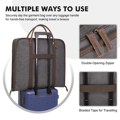 S-ZONE Carry On Garment Bag for Business Travel Canvas Leather Men Women Suit Cover