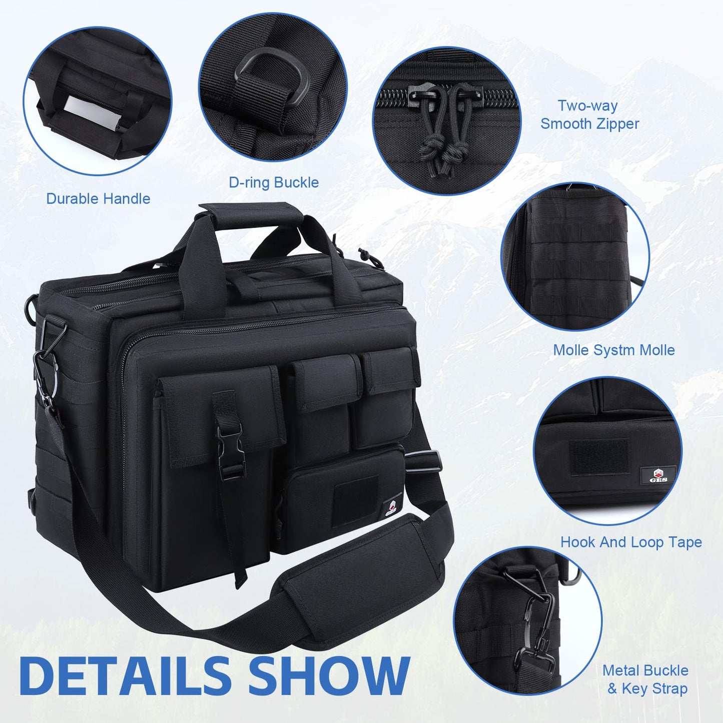 GES Tactical Messenger Bag for Men, 17.3 Inch Military Laptop Briefcase for Work, Durable Water-Resistant Computer Shoulder Bag for College & Travel
