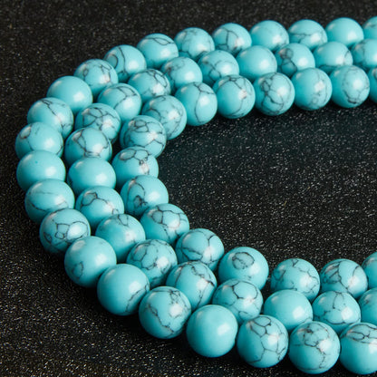 35pcs 10mm Natural Blue Turquoise Beads Gemstone Beads Round Loose Beads for Jewelry Making