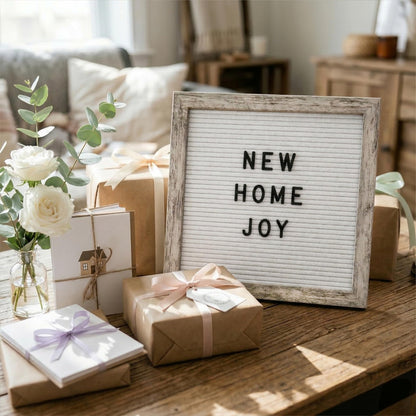 C CRYSTAL LEMON Rustic White Felt Letter Board 10x10 Inch, 336 Letters Numbers & Symbols, Changeable Message Board with Wooden Frame, Wall Mount or Stand