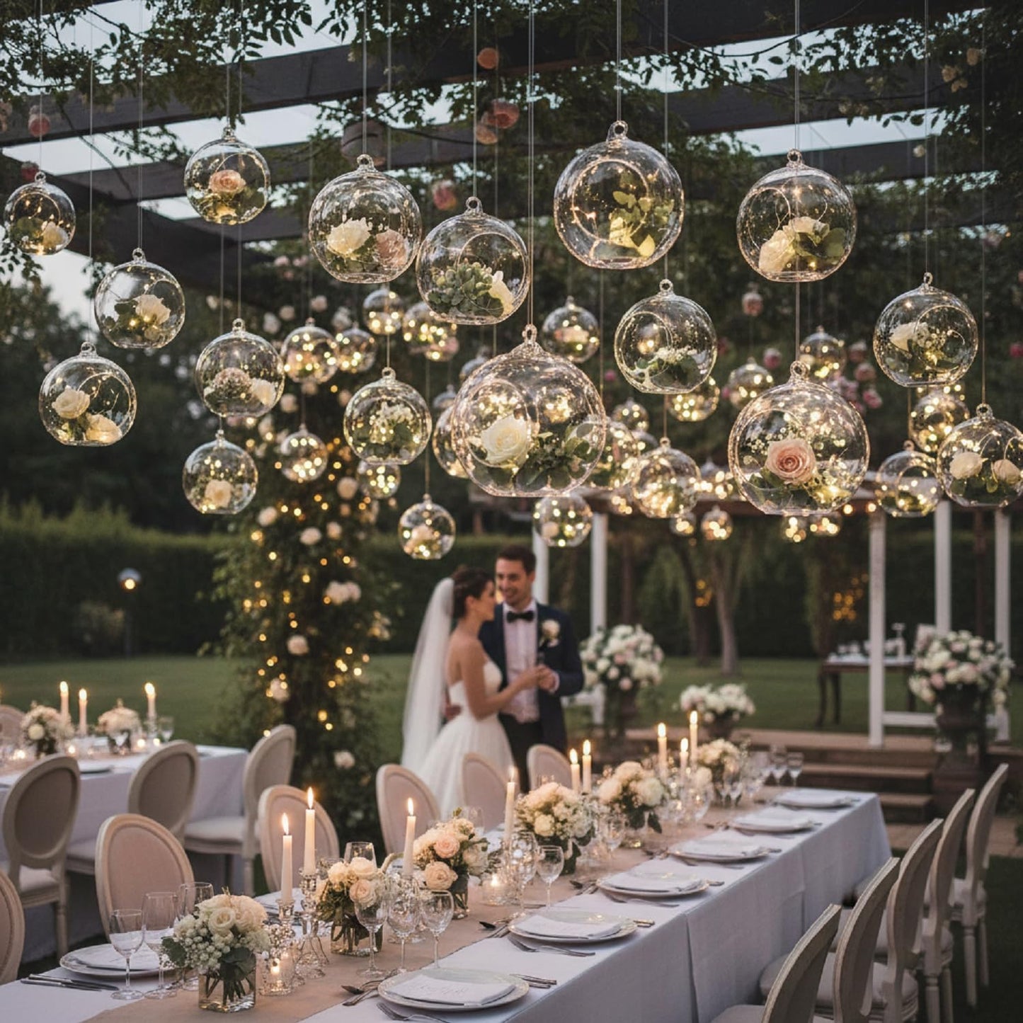 GlikCeil 24 Pcs 5.3'' 3.9'' 3.15'' Hanging Glass Tealights Candle Holder Large Globes Fillable Plant Clear Terrarium Orbs Air Plants Holder with Fishing Line Wedding Centerpiece Tree Decor