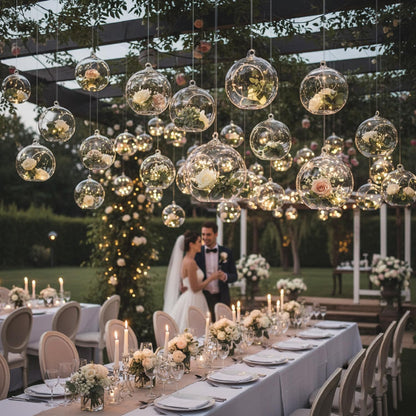 GlikCeil 12 Pcs 5.3'' 3.9'' 3.15'' Hanging Glass Tealights Candle Holder Large Globes Fillable Plant Clear Terrarium Orbs Air Plants Holder with Fishing Line Wedding Centerpiece Tree Decor