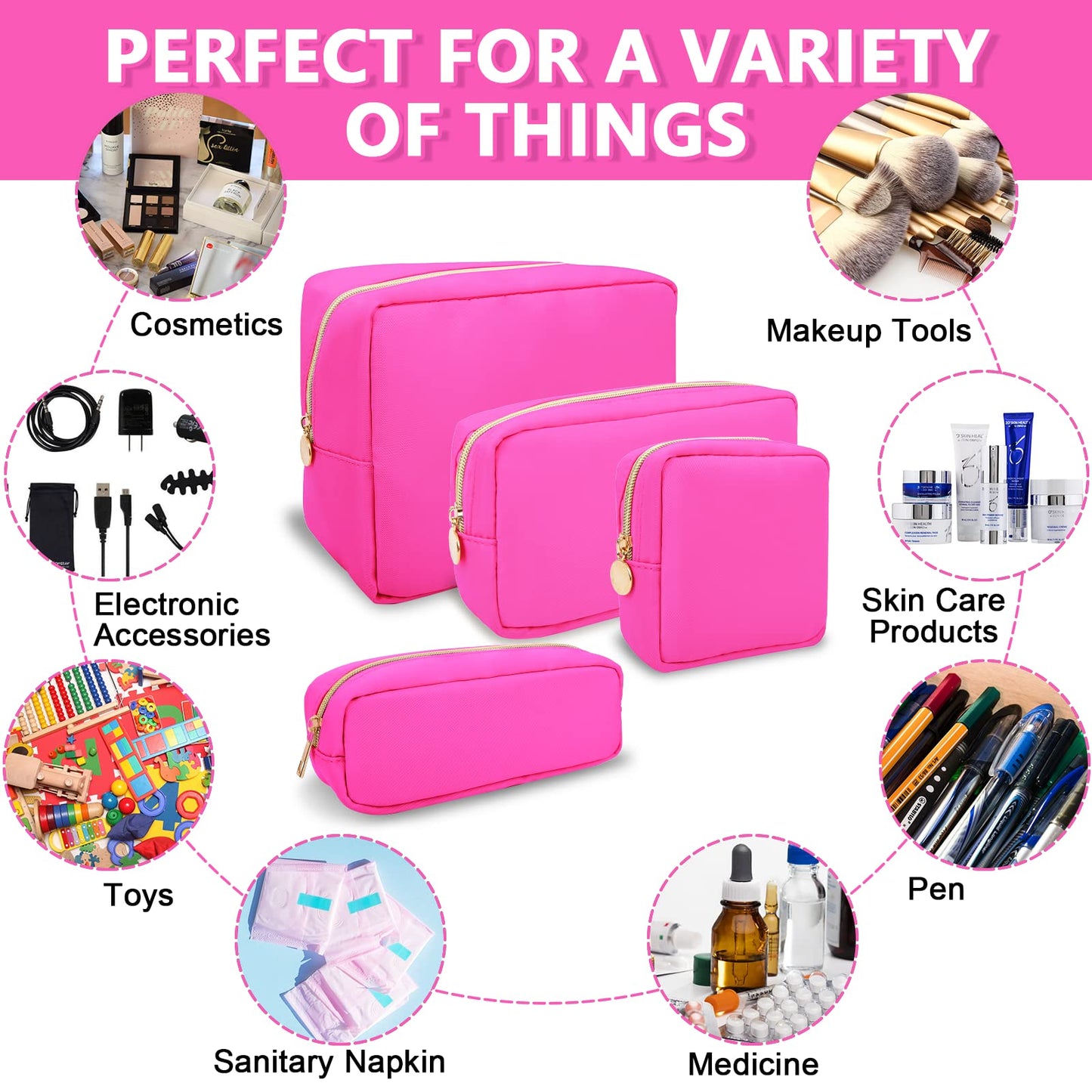 UIXIZQ 6 Pcs Waterproof Mini Makeup Bag Pouch for Purse,Small Cosmetic Travel Bag Pouch Nylon Toiletry Organizers Bag for Women Girls,Cute Mini Zipper Preppy Coin Purse for School Work Camping Travel