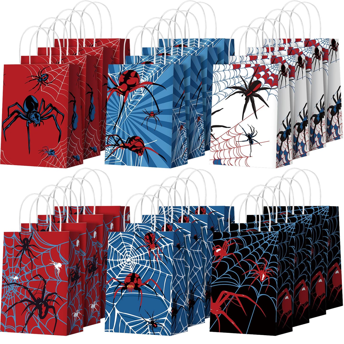Epakh 24 Pcs Spider Party Favors Bags with Handles Spider Birthday Party Decorations Double Sided Goodie Candy Bags (Class Spider)