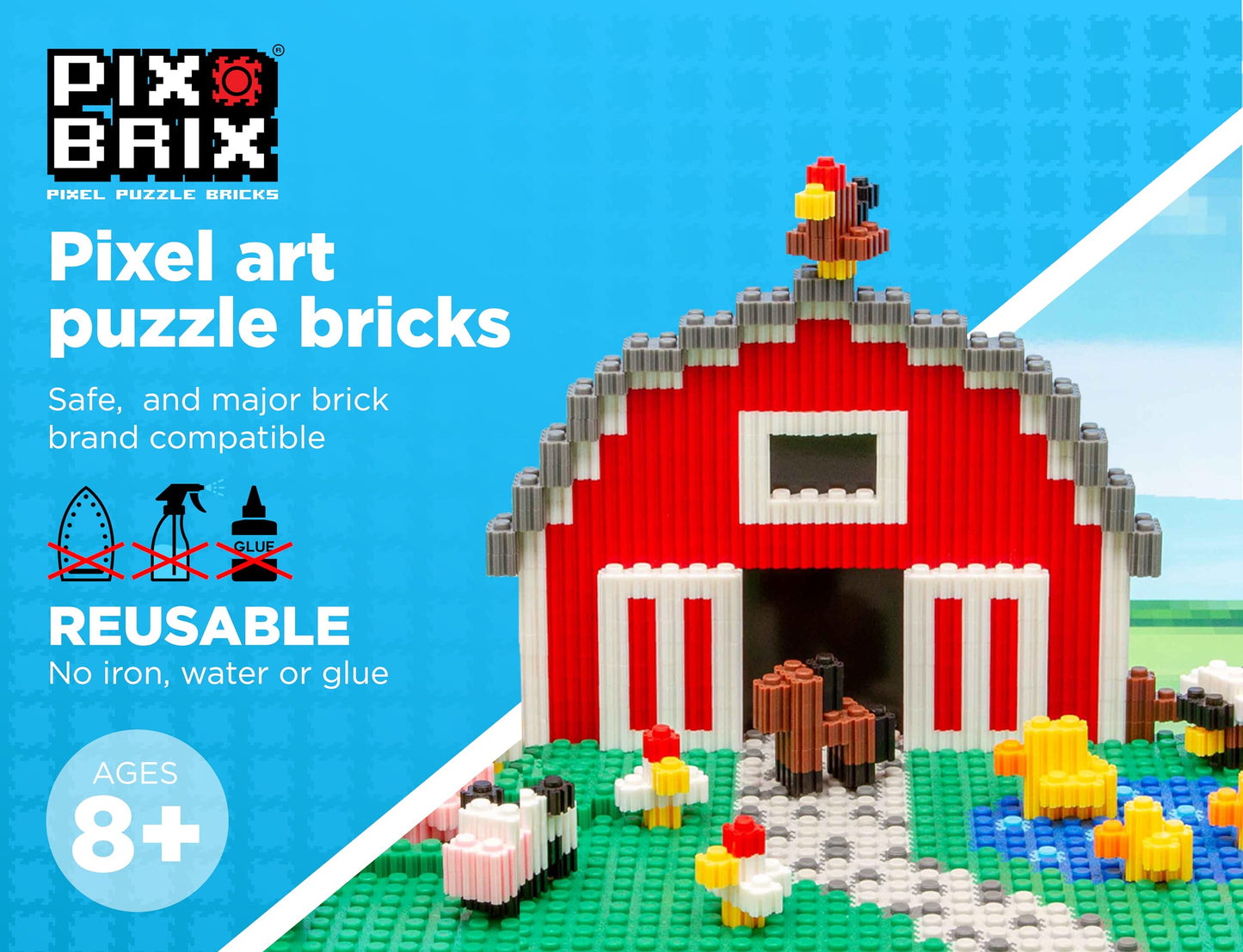 Pix Brix Pixel Art Puzzle Bricks - The Great Wave Off Kanagawa Pixel Puzzle, 4,187 Pieces - Patented Colorful Building Bricks to Recreate This Famous Print, Create Builds Without Water, Iron or Glue