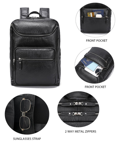 LANNSYNE Full Grain Leather Backpack For Men, 15.6" Leather Laptop Backpack Hiking Travel Bag Camping Rucksack