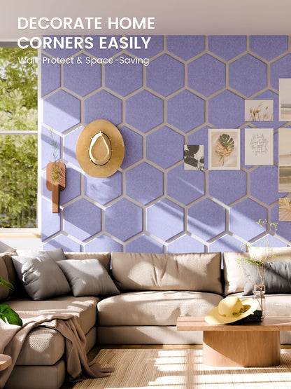Fluxynara Hexagon Cork Board Alternative for Walls Decor-12-Pack Felt Bulletin Board Tiles,with 30 Pushpins,70 Adhesive Tabs for Office,Classrooms & Home Pin Board Felt Board-Soft Periwinkle