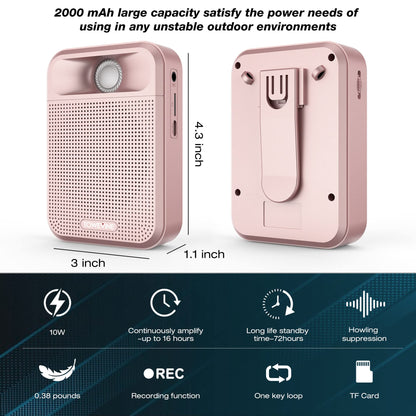 Voice Amplifier, Towevine Rechargeable Microphone for Teachers, Portable Speaker with Headset and Waistband for Classroom, Singing, Coach, Training, Presentation, Tour Guide (Pink)