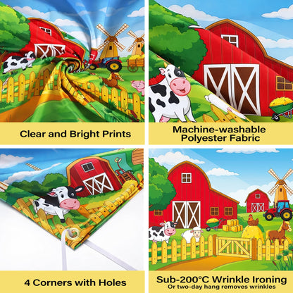 Farm Barn Backdrop 7x5ft - Red Barn Farmhouse Animals Backdrop for Birthday Animals Theme Party Decorations Cartoon Farm for Kids Children Baby Shower Newborn Truck Car Background Photography Banner
