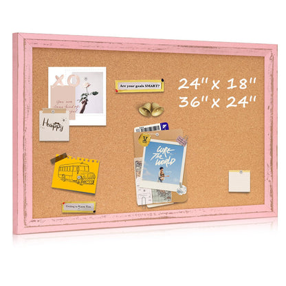 QUEENLINK Cork Bulletin Board 36" x 24", Wall Mounted Cork Board with Pink Wooden Frame, Decorative Pin Board for Office, Home & Classroom Decor, White