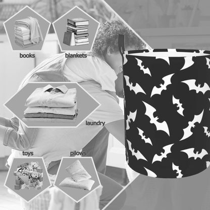 Halloween Bats Collapsible Laundry Basket,Black Bat Bedroom Waterproof Laundry Hamper,Bathroom Large Storage Bag,College Dormitory Living Room Nursery Organizer Toy Bin 16" x 20"