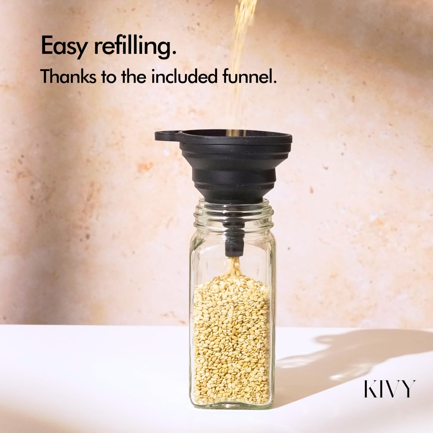 KIVY Spice Jars with Labels [24x 4oz] Glass Seasoning Containers with Airtight Lids for Organization - Empty Square Bottles for Spices & Seasonings with Shaker Lids - Spice Containers Bamboo