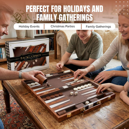 Premium Backgammon 18 Inches Large Brown - Backgammon Sets for Adults and Kids - Leatherette Back Gammon Board Game Set - Travel Backgammon Set Board Encased with Accessories