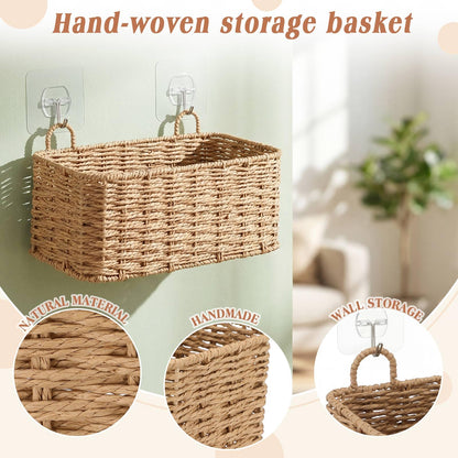 Ferrochef 3 Piece Wall Hanging Baskets for Organizing Paper Rope Woven Baskets Sets Boho Style Storage Bins for Fruits Vegetable Kitchen Storage Farmhouse Wall Decor Housewarming Gifts