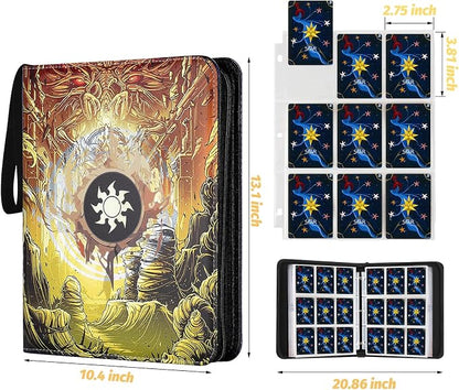 720 Pockets Round Ring Trading Card Binder, 9-Pocket Clear Zipper Card Album with Wrist Strap, Holds 720 Standard TCG Cards Compatible with Sports Baseball Football Game Cards (Yellow Print)